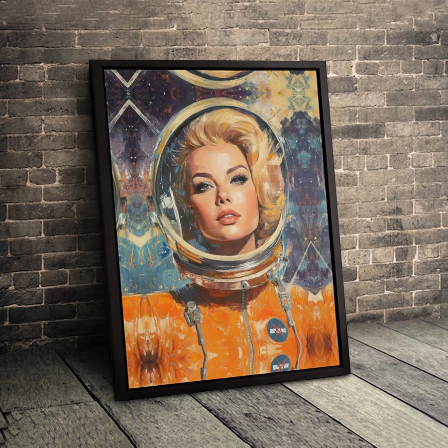 Retro Space Astronaut Canvas Print | Glamorous Blonde Portrait Wall Art | Gallery-Quality 1.25" Profile | Unique Gift for Space Enthusiasts