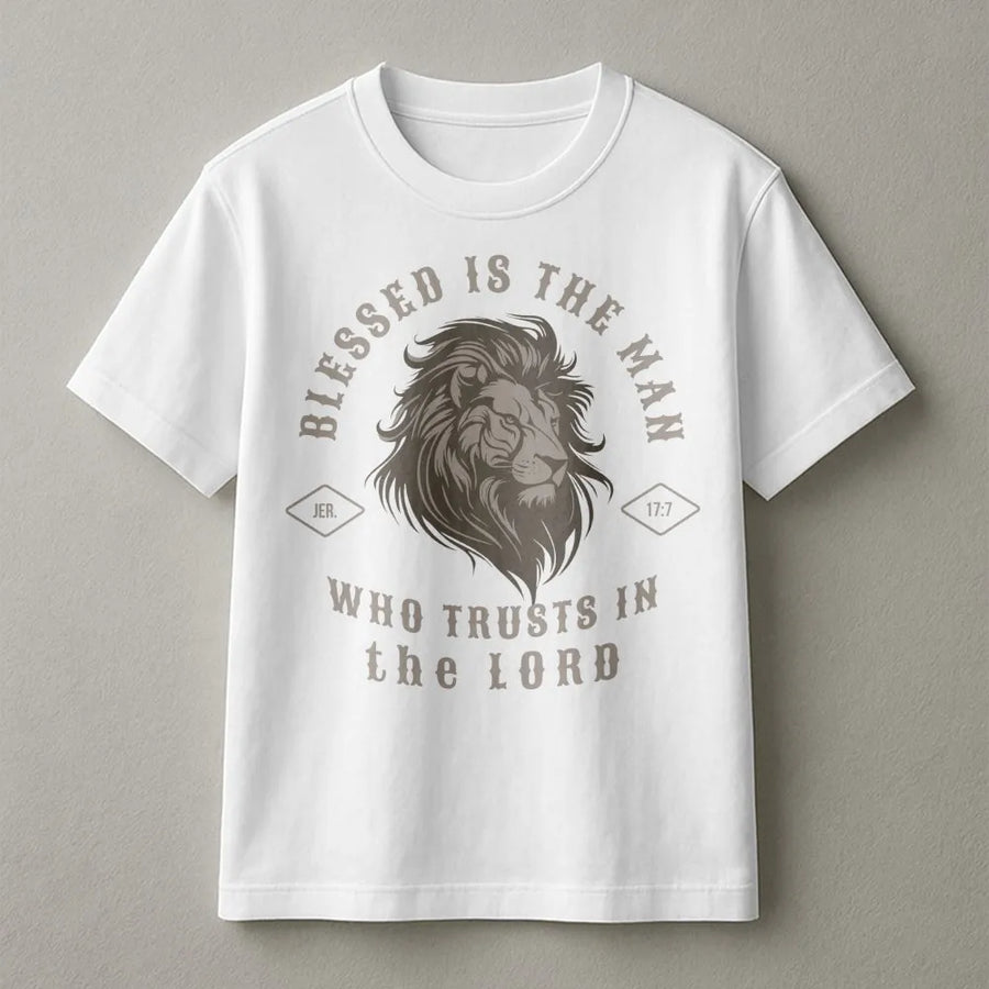 Blessed Is The Man T-Shirt | Lion Of Judah Scripture Quote | Premium 100% Cotton Religious Apparel | Inspirational Faith Gift For Men