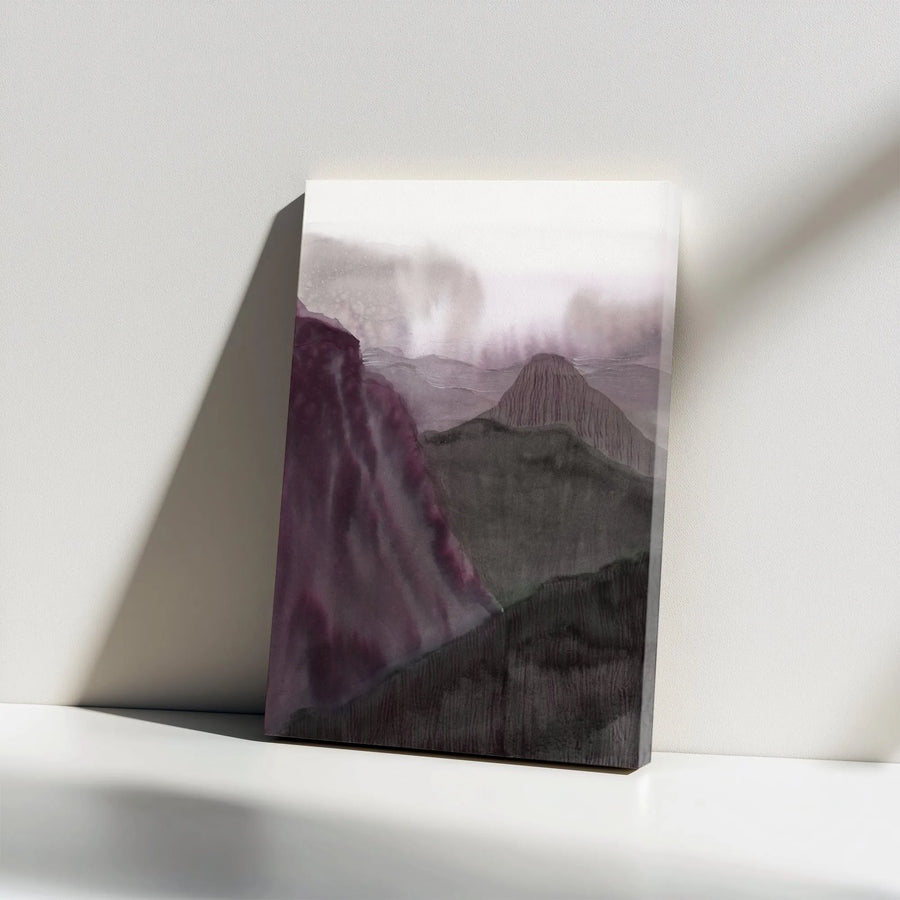 Mount Rainier Watercolor Landscape Vertical Canvas | Abstract Purple Mountain Wall Art Print | Premium 1.25-Inch Thick Gallery Wrap | Modern Home Decor Gift for Nature Lovers
