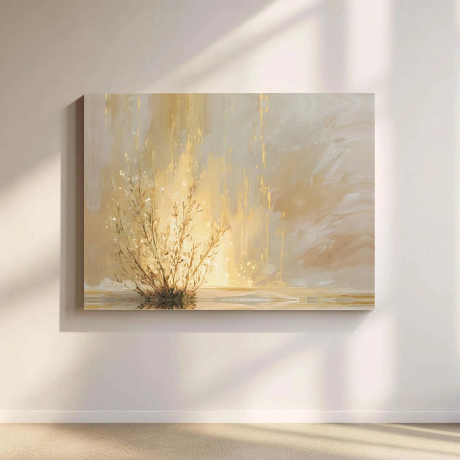 Abstract Gold Botanical Canvas | Radiant Bush Reflection Wall Art | 1.25 Inch Premium Gallery Wrap | Modern Home Decor Gift for Living Room