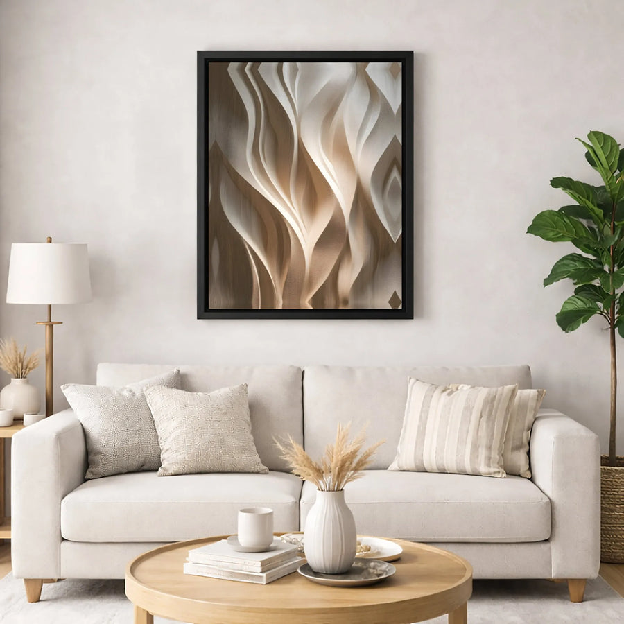 Abstract Wavy Line Canvas Wall Art | Neutral Wood Grain Texture Print | 1.25 Inch Premium Gallery Wrap | Modern Minimalist Home Office Decor