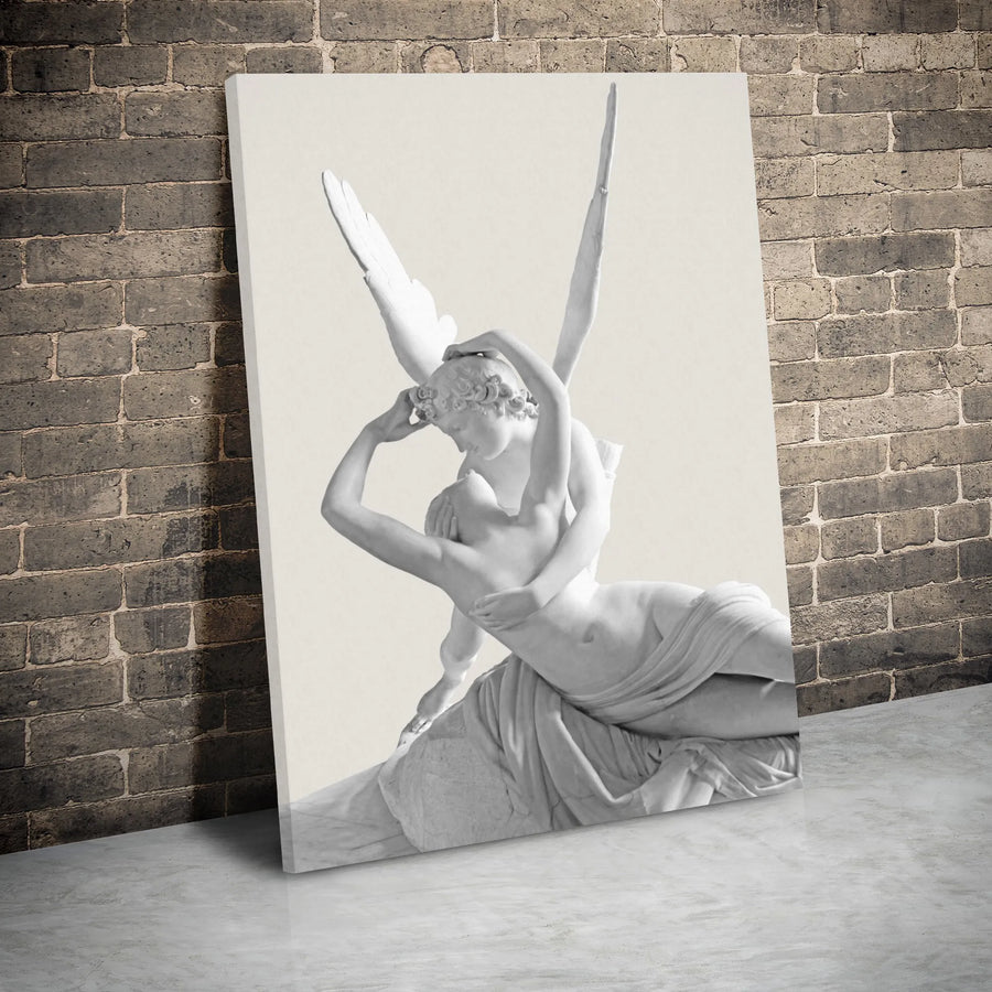 Psyche Revived By Cupid's Kiss Canvas | Classical Greek Statue Wall Art | Gallery Wrapped Premium Print | Romantic Aesthetic Home Decor Gift