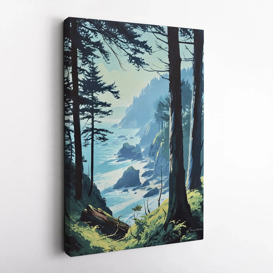 Pacific Coastline Canvas Print | Rocky Forest Cliffside Landscape | 1.25 Inch Gallery Wrap | Nature Wall Art for Home Office Decor