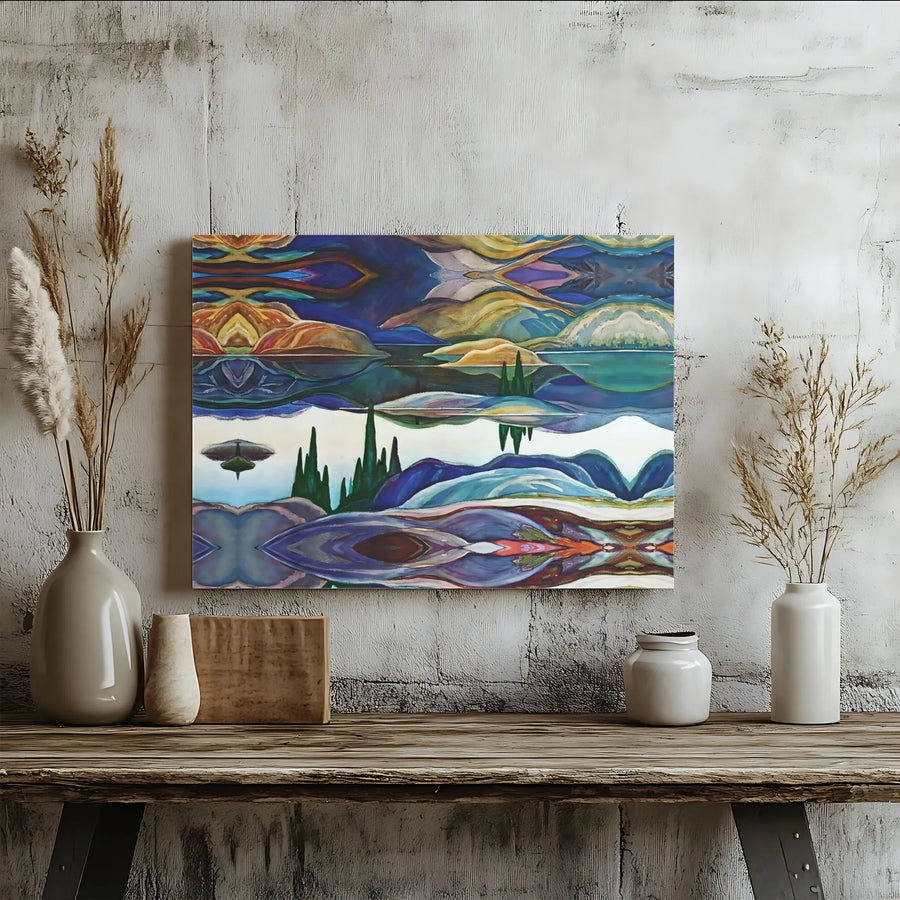 Surreal Landscape Canvas Wall Art | Mirrored Abstract UFO Mountain Print | Gallery-Quality Premium Decor | Unique Modern Home Office Gift