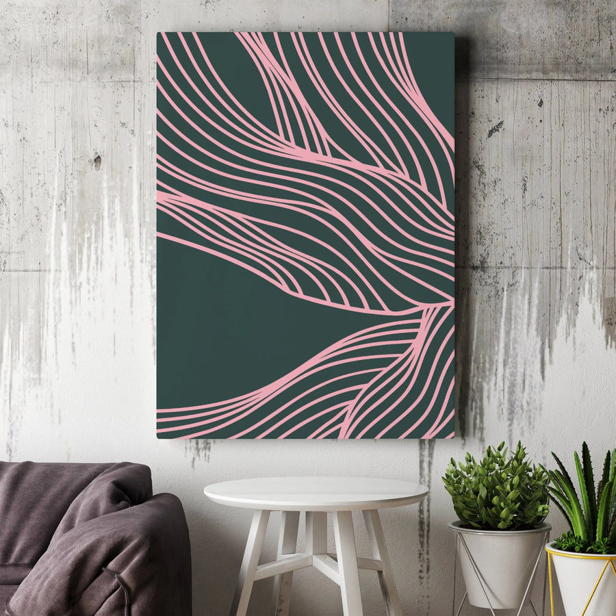 Abstract Botanical Line Art Canvas Print | Modern Minimalist Wavy Leaf Design | Premium Thick Gallery Wrap Canvas | Large Wall Art for Living Room Decor