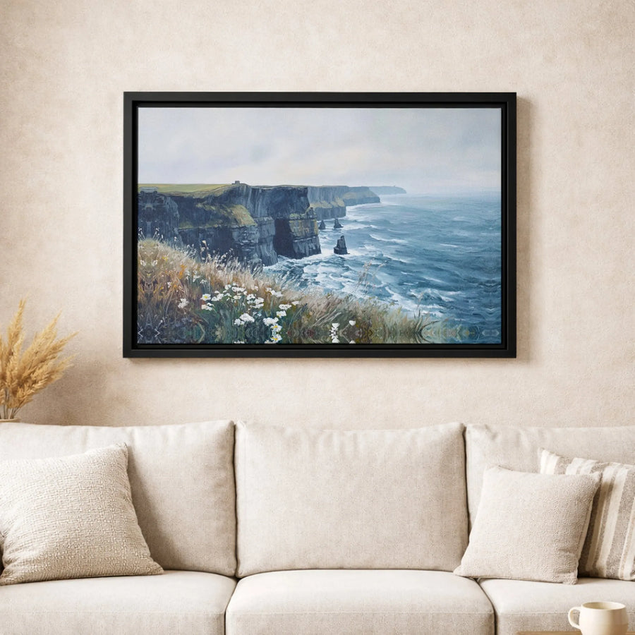 Cliffs Of Moher Wall Art | Irish Seascape Oil Painting Style | Premium Gallery Wrapped Canvas | Coastal Home Decor Gift for Travel Lovers