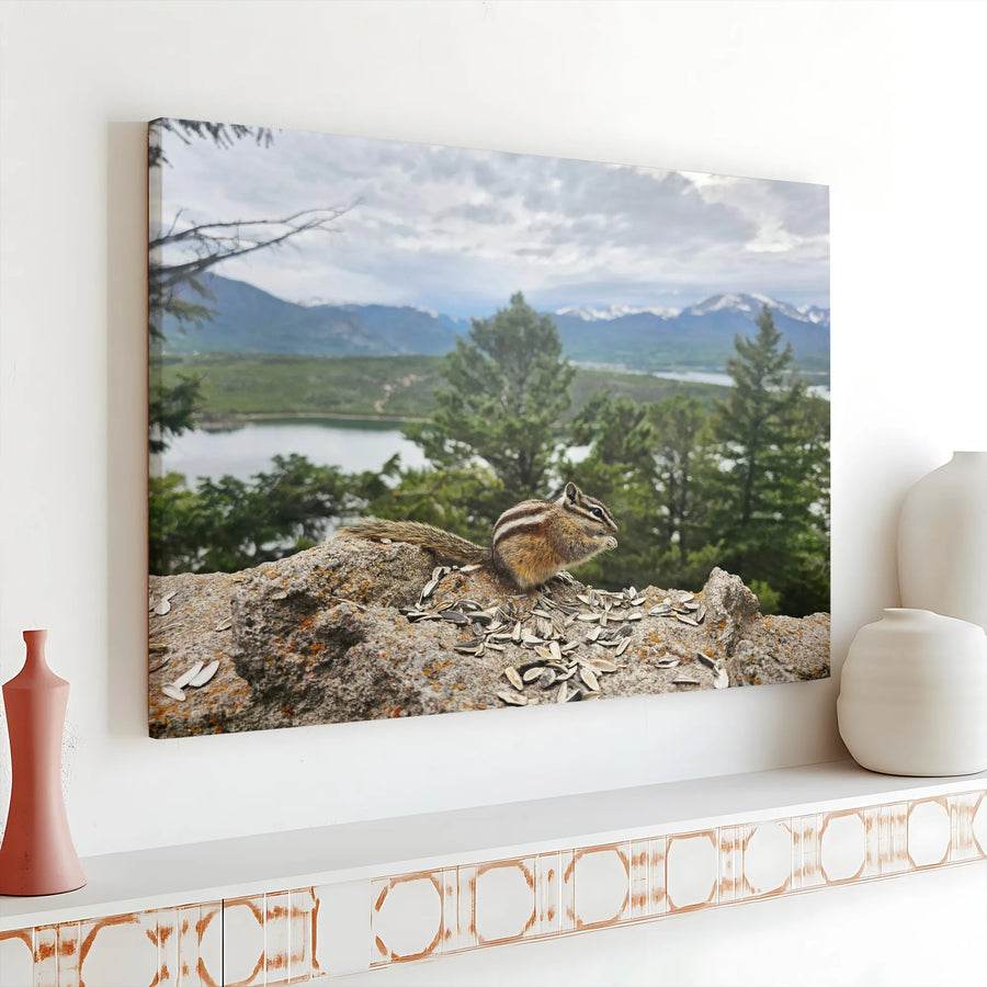 Chipmunk Canvas Wall Art | Rocky Mountain Wildlife Photography | Premium Matte Canvas Print | Rustic Cabin Decor Gift