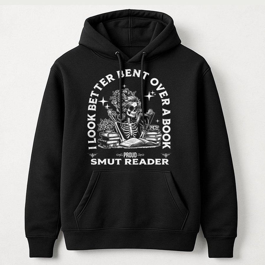 Smut Reader Hoodie | Funny Book Lover Skeleton Graphic | Premium Cotton Blend Cozy Sweatshirt | Gift For Dark Romance Readers Women