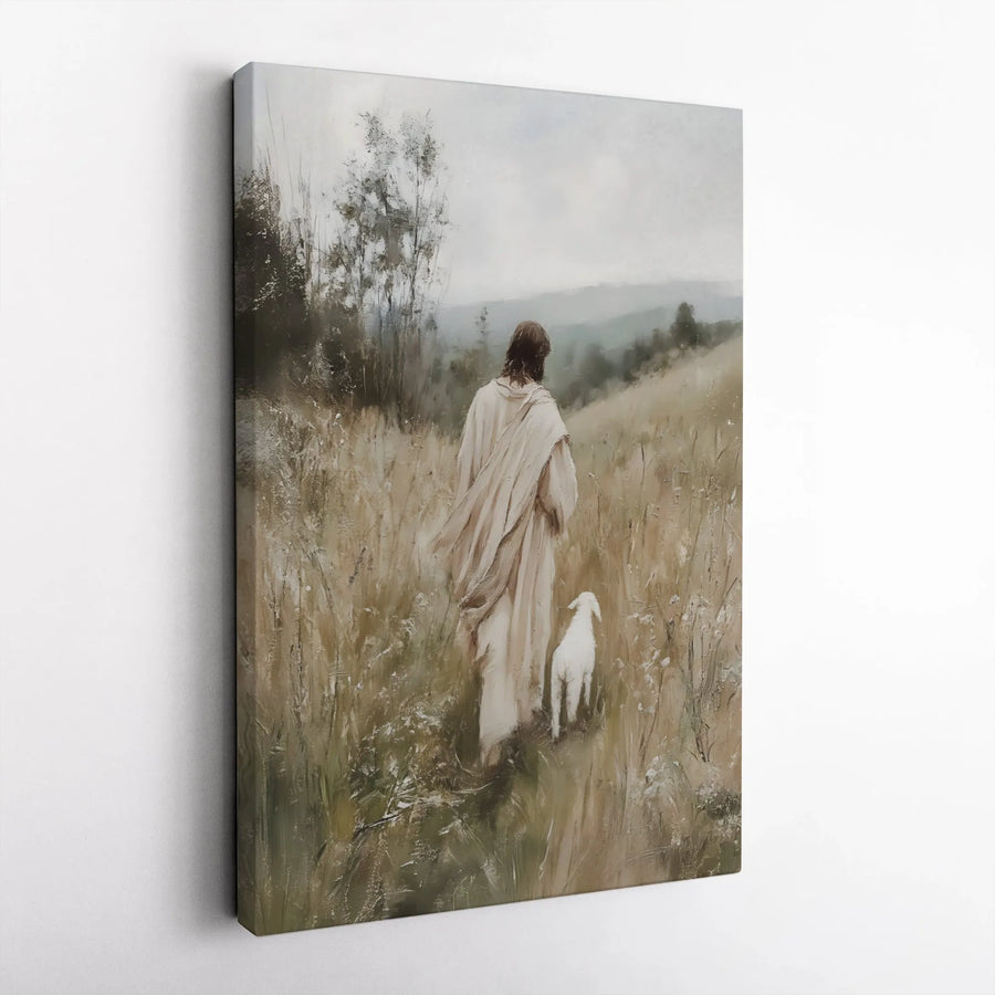 Jesus and Lamb Canvas Wall Art | Rustic Christian Farmhouse Decor | Premium Gallery Quality Print | Inspirational Faith Gift