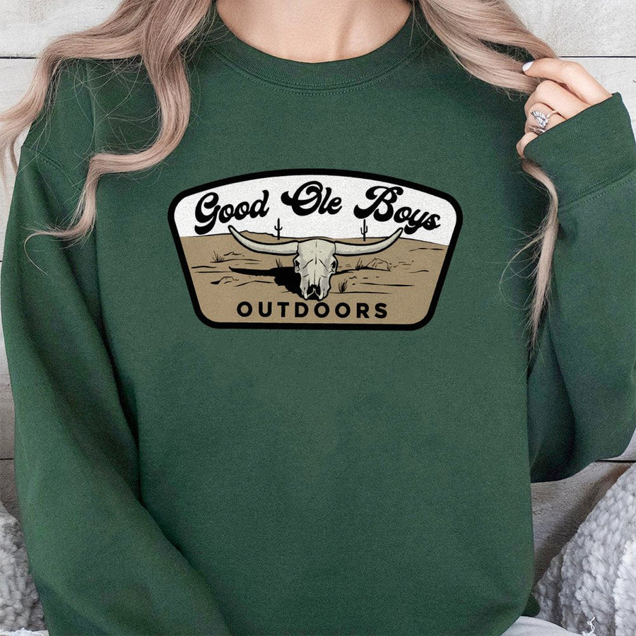 Good Ole Boys Outdoors Sweatshirt Western Longhorn Skull Graphic,Perfect For Hunting,Country Lifestyle,And Outdoor Adven