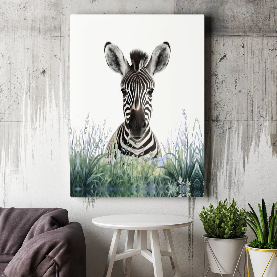 Zebra Canvas Wall Art | Cute Baby Animal Watercolor Portrait | Premium Gallery Wrap Canvas | Safari Nursery Decor & Kids Room Gift