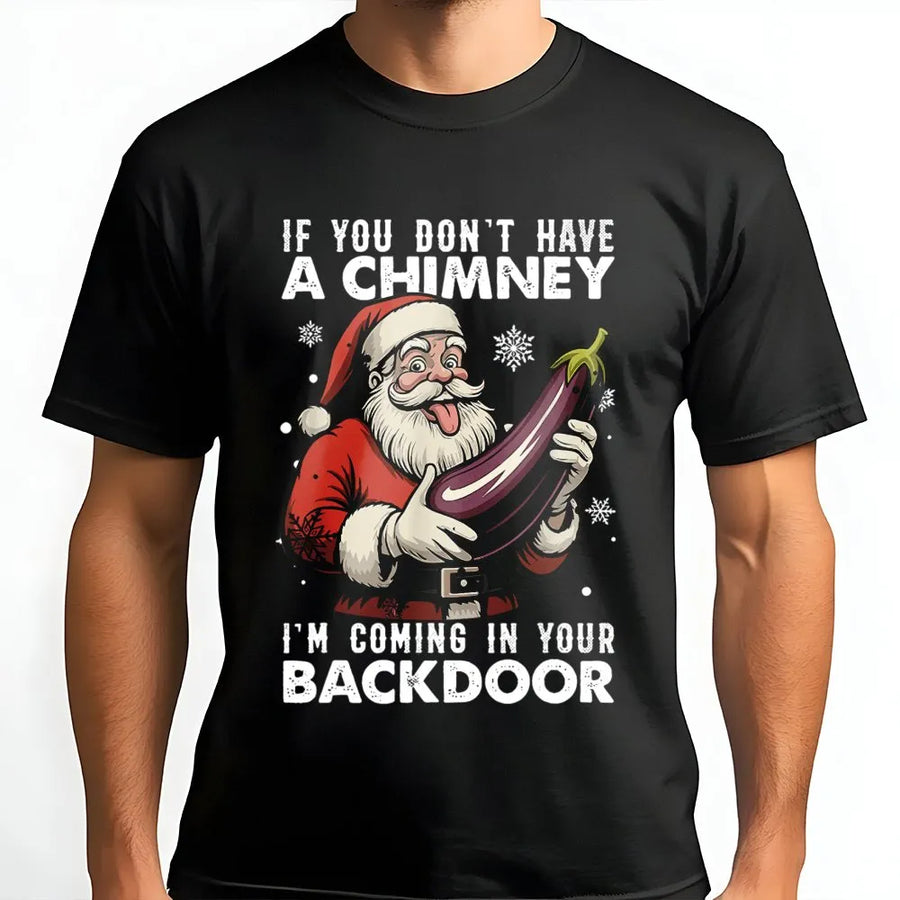Funny Santa T-Shirt | Inappropriate Eggplant Joke Design | Premium Cotton Adult Tee | Rude Christmas Gift For Him Or Her