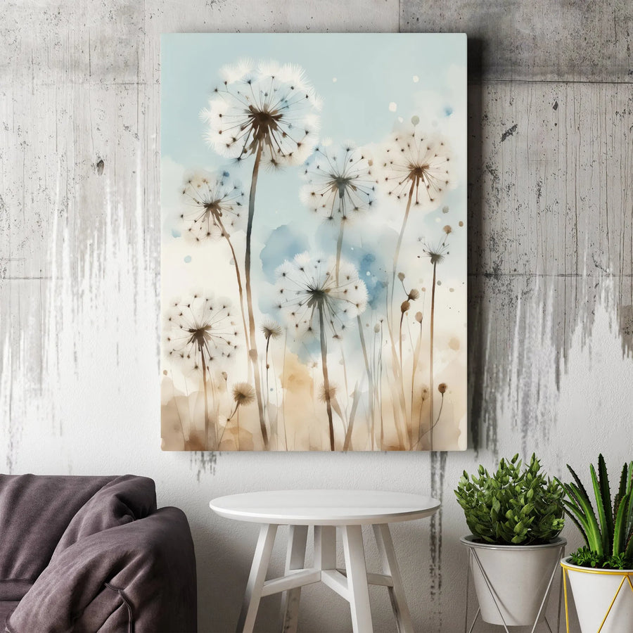 Dandelion Canvas Wall Art | Watercolor Botanical Flower Print | Premium Fade-Resistant Canvas | Modern Minimalist Living Room Decor Gift