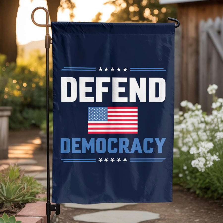 Defend Democracy Garden Flag | Patriotic US Flag Yard Decor | Weather-Resistant Polyester | Statement Outdoor Sign for Home Garden