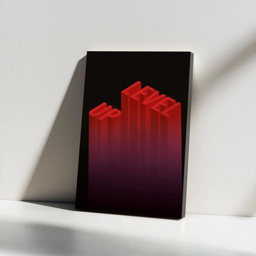 Level Up Canvas Print | 3D Typography Motivational Wall Art | Premium Gallery Wrap | Gamer Office Decor Gift For Him