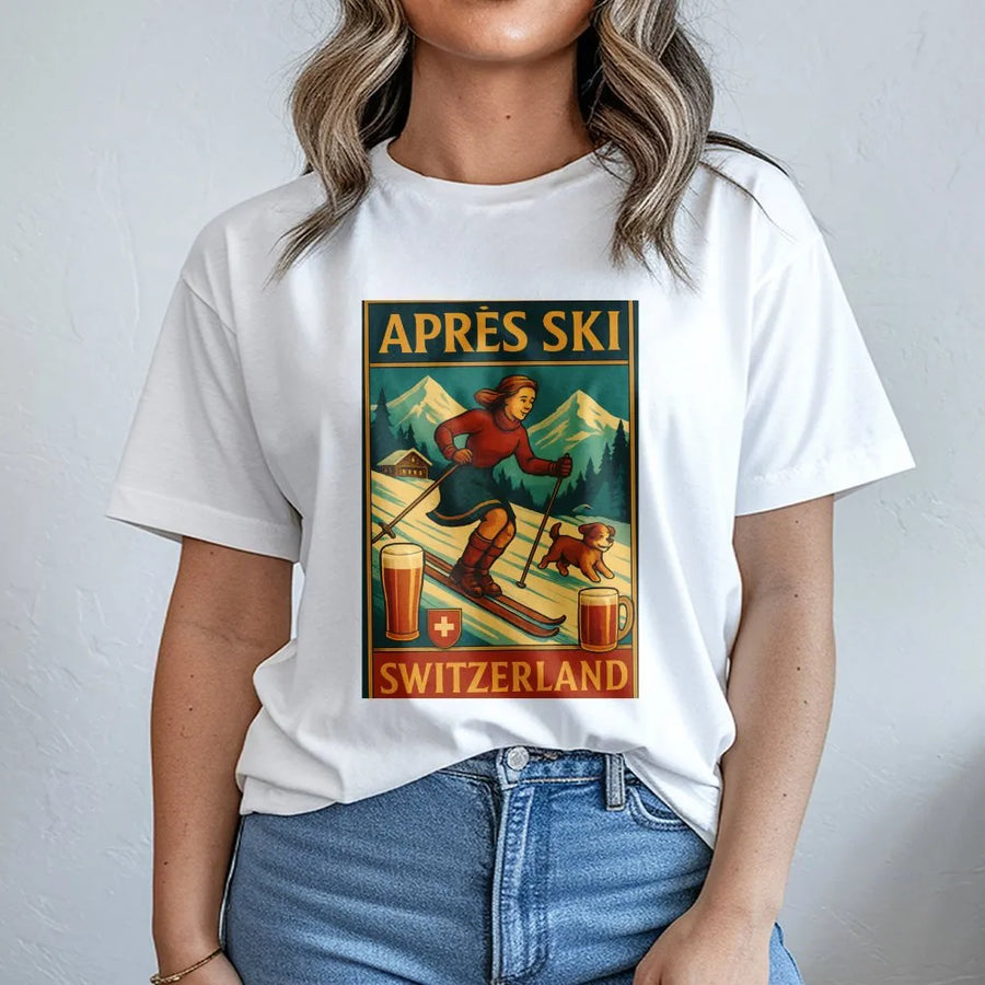 Après Ski Switzerland T-Shirt | Vintage Travel Poster Graphic | Premium Cotton Tee | Gift for Skier & Winter Sports Fan