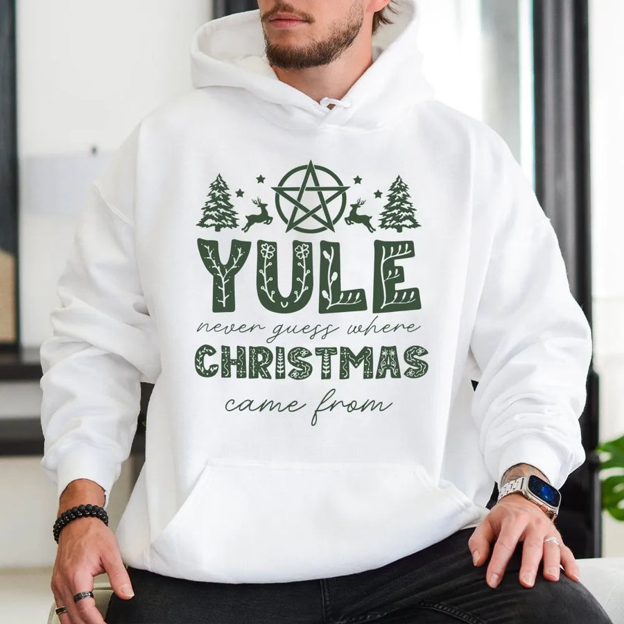 Yule Hoodie | Pentagram Christmas Winter Solstice Graphic | Premium Cotton Blend | Pagan Witchy Holiday Gift for Her