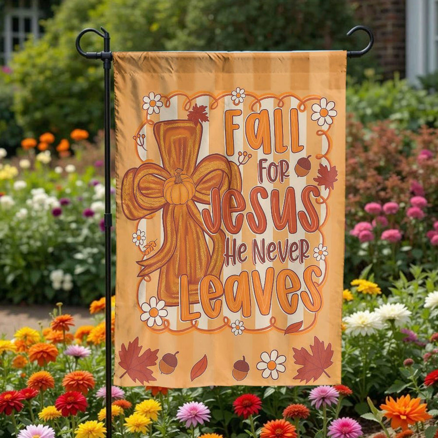 Fall For Jesus Garden Flag | Christian Autumn Yard Decor | Premium Weather-Resistant Polyester | Faith-Based Thanksgiving Outdoor Banner