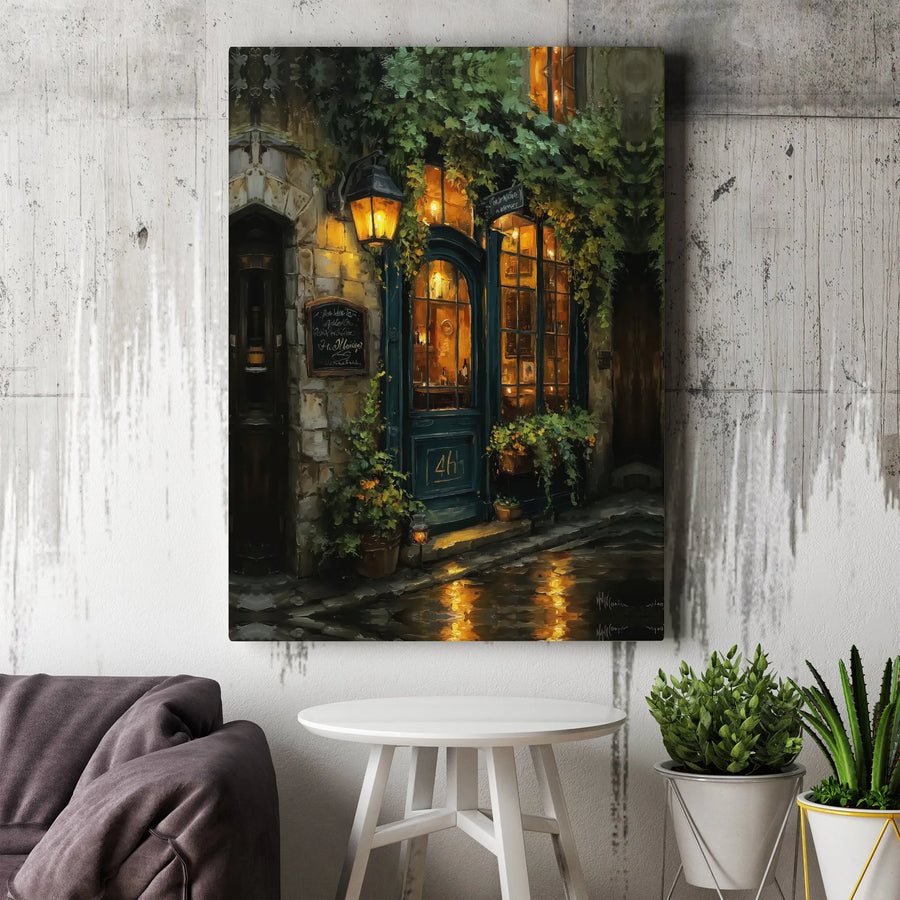 European Storefront Canvas Wall Art | Cozy Parisian Street Lantern Decor | 1.25" Gallery Wrap Premium Print | Romantic Travel Home Office Gift