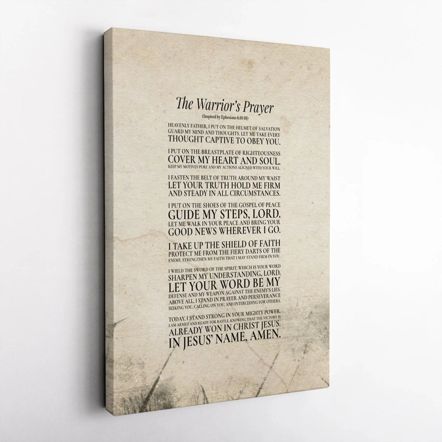 The Warrior's Prayer Canvas Print | Armor of God Scripture Wall Art | Premium Gallery-Wrapped Bible Verse Decor | Meaningful Religious Gift for Home or Office