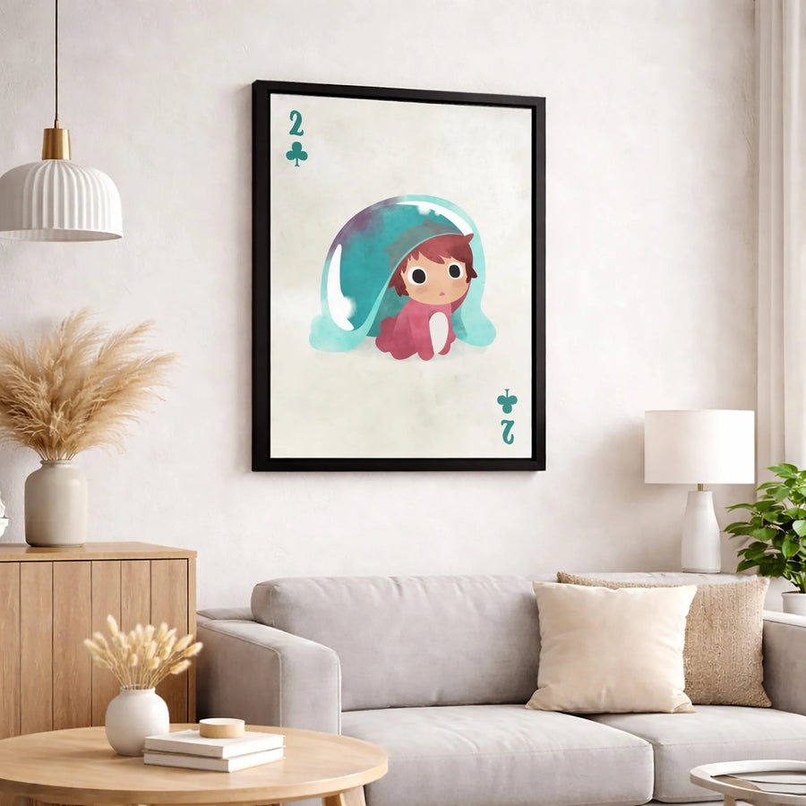 Cute Playing Card Canvas Art | 2 of Clubs Whimsical Character Illustration | Premium Gallery Wrapped Wall Decor | Unique Gift for Card Game Enthusiasts