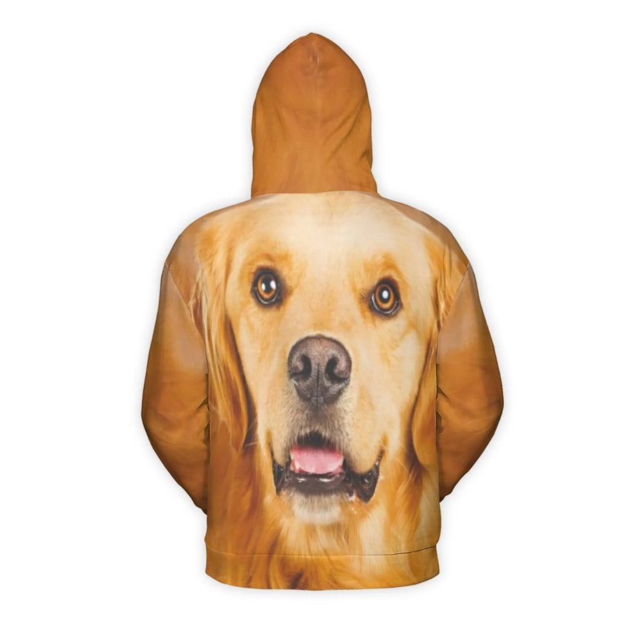Golden Retriever 3D Hoodie | Realistic Dog Portrait All-Over Print | Premium Polyester Fleece Lining | Unisex Dog Lover Gift