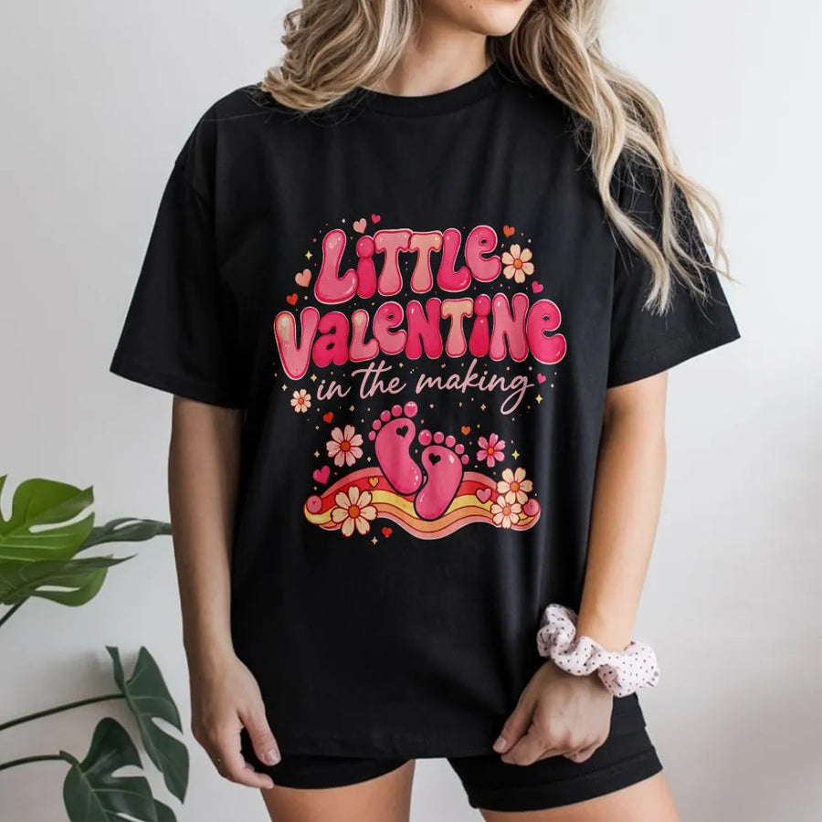 Valentine Pregnancy Announcement T-Shirt | Groovy Retro Baby Feet Design | Soft Cotton Blend | Gift for Expecting Mom, Valentine's Day Baby Reveal