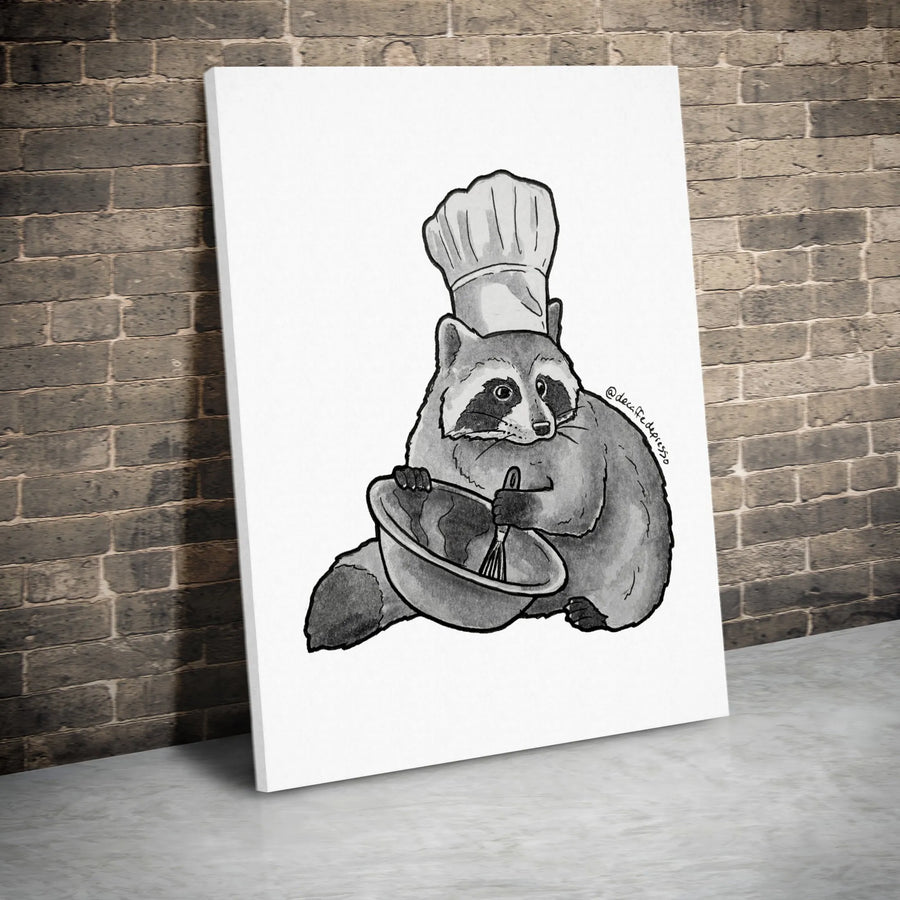 Raccoon Chef Canvas Art | Whimsical Animal Illustration | Premium Thick Canvas Print | Funny Kitchen Wall Decor Gift for Bakers