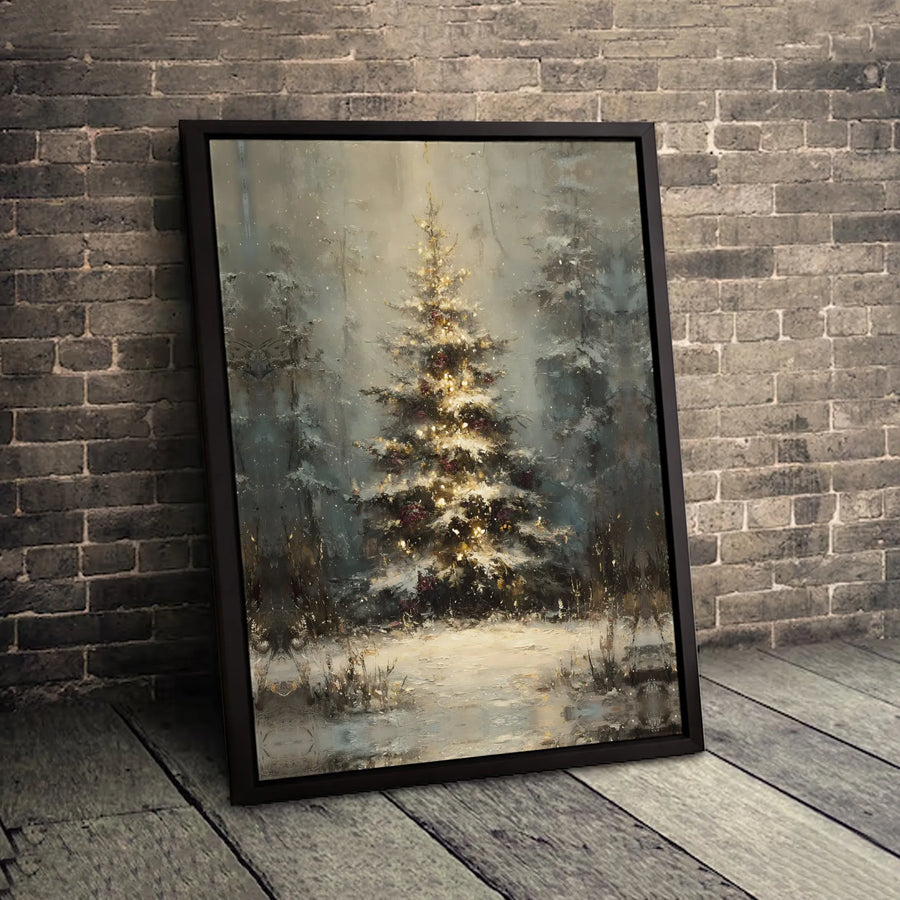 Glowing Christmas Tree Wall Art | Snowy Winter Forest Landscape | Premium Fade-Resistant Canvas | Holiday Home Decor Gift