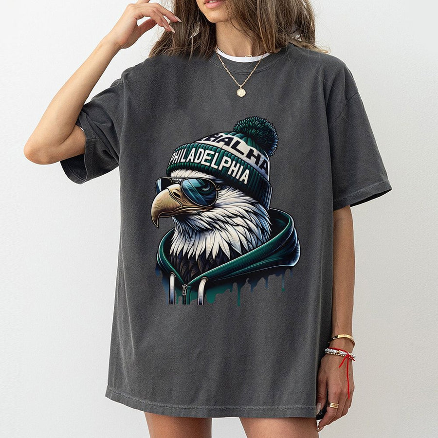 Philadelphia Eagle Wearing A Beanie, Sunglasses, And A T-Shirt