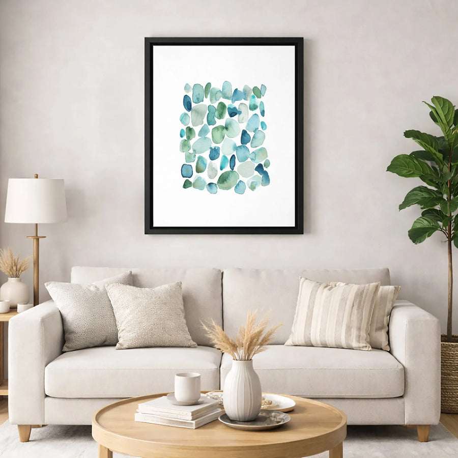 Abstract Blue and Green Watercolor Canvas | Modern Pebbles Wall Art | Premium Gallery-Wrapped Print | Minimalist Home & Office Decor Gift