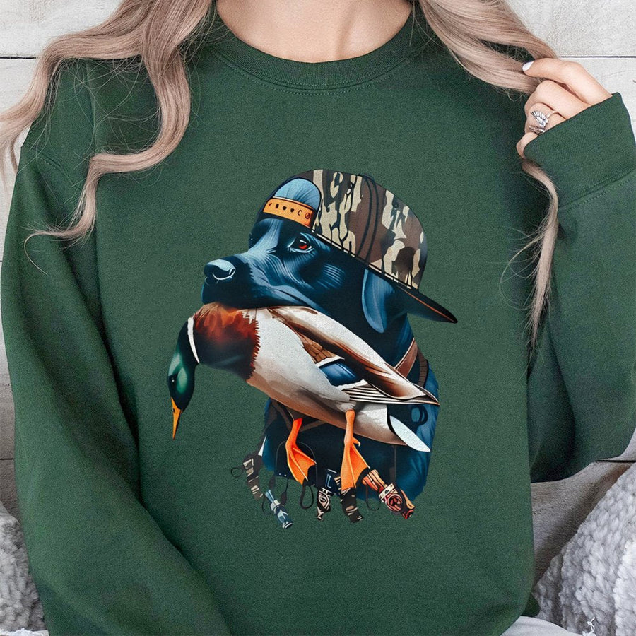 Hunting Dog Sweatshirt | Mallard Duck Retriever Graphic | Premium Cotton Blend Crewneck | Outdoor Sportsman Gift for Men and Women