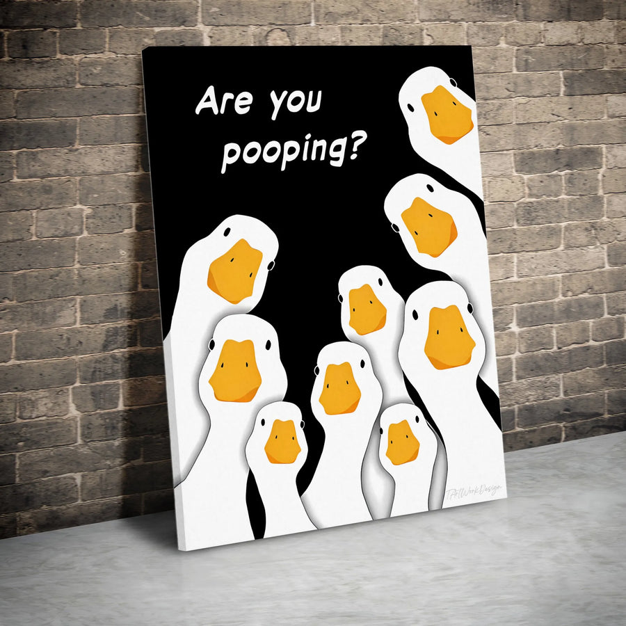 Are You Pooping? Funny Bathroom Wall Art | Whimsical Peeking Geese Design | Premium 1.25-Inch Gallery Wrapped Canvas | Quirky Home Decor Gift