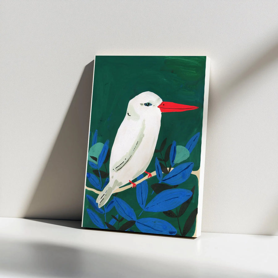 Kingfisher Vertical Canvas Art | Modern Painterly Bird Illustration | Premium Gallery Wrapped Canvas | Living Room Decor Gift for Nature Lovers