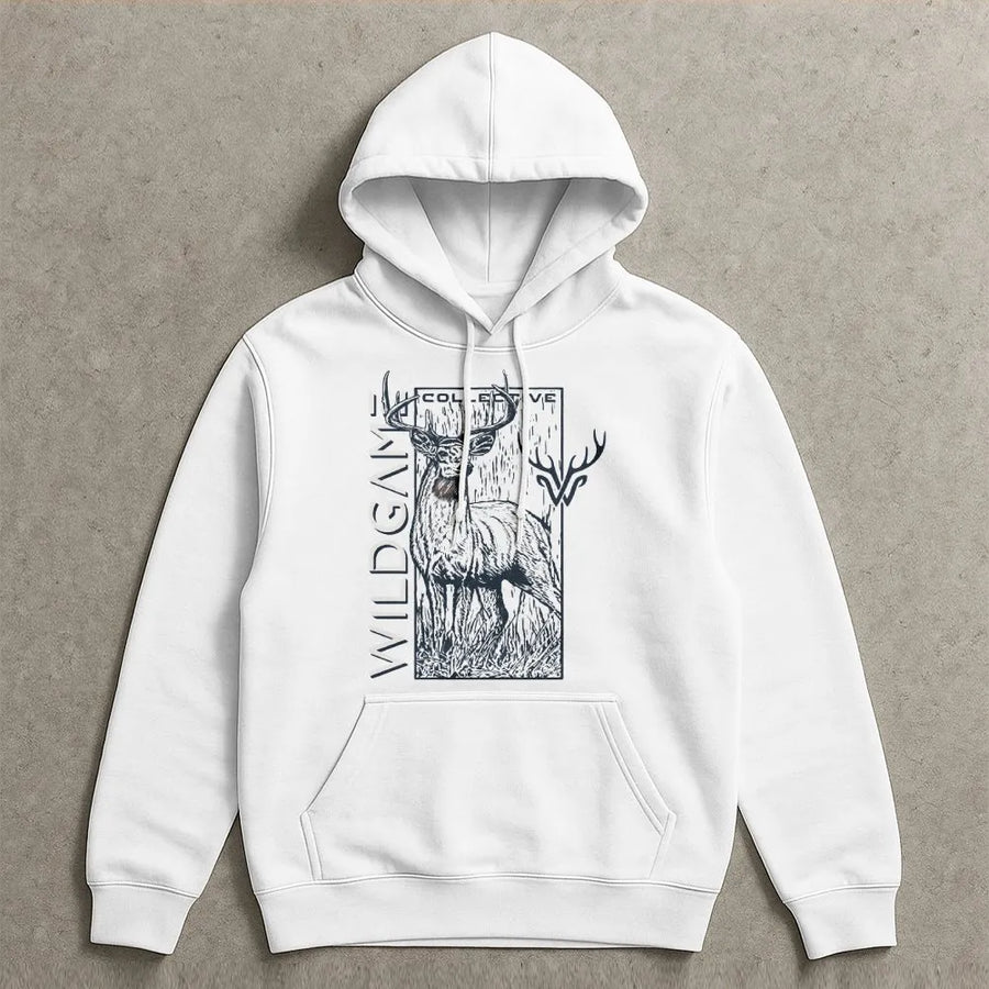 Deer Hunting Hoodie | Vintage Buck Sketch Graphic with Antlers | Premium Cotton Blend | Gift for Hunter and Outdoorsman