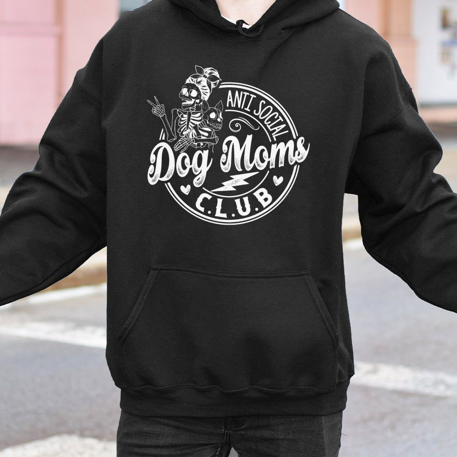 Anti Social Dog Moms Club Hoodie | Skeleton Dog Mom Graphic | Premium Cotton Blend | Gift For Dog Lovers & Introverted Pet Owners