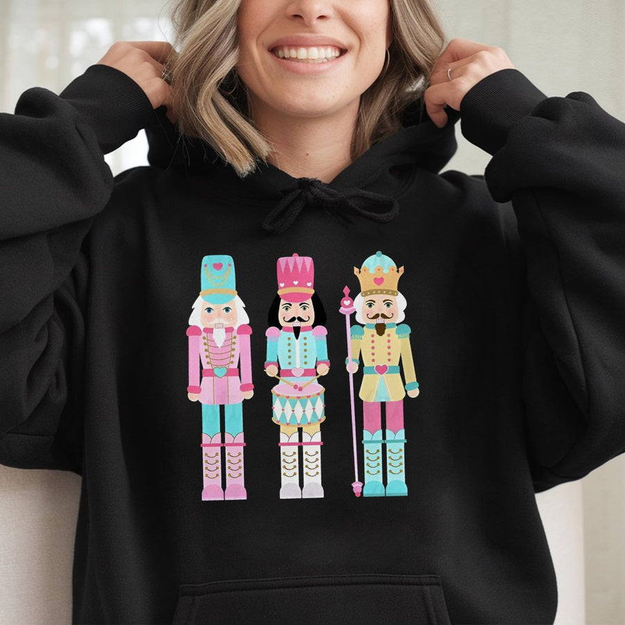 Nutcracker Christmas Hoodie | Cute Pastel Ballet Soldiers Graphic | Premium Cotton Blend | Holiday Gift for Women and Nutcracker Fans