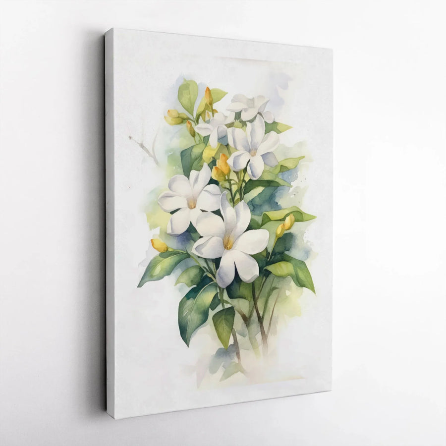White Gardenia Canvas Wall Art | Botanical Watercolor Floral Print | Premium Gallery Wrapped Decor | Modern Home Office Botanical Gift