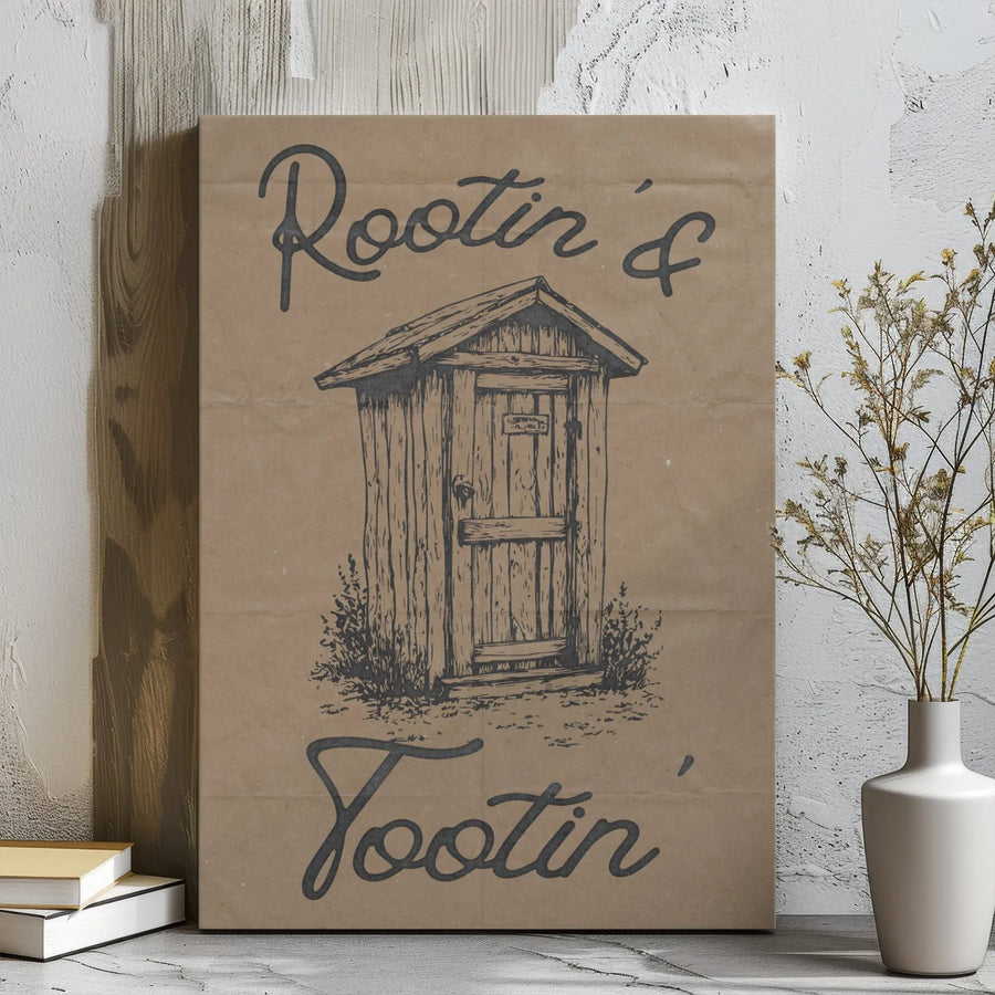 Rootin' & Tootin' Outhouse Wall Art | Funny Bathroom Humor Canvas | Rustic Farmhouse Decor | Funny Gift for Him