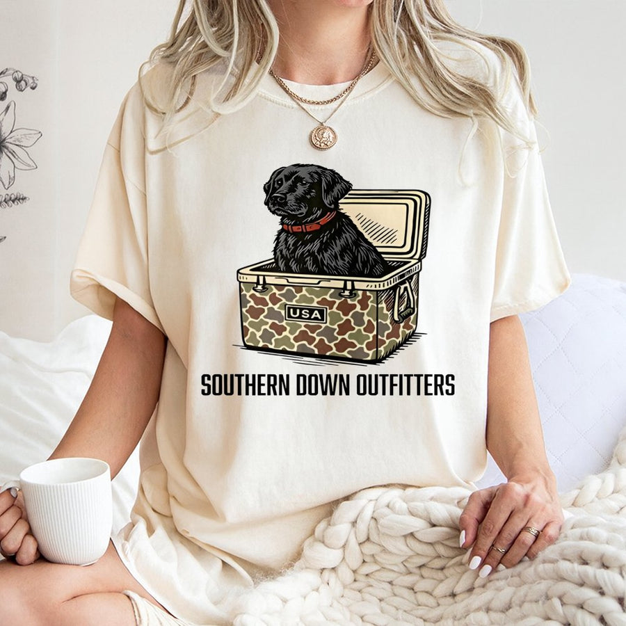 Black Labrador T-Shirt | Camo Cooler USA Graphic | 100% Cotton Premium Tee | Hunting Dog Lover Gift for Men and Women