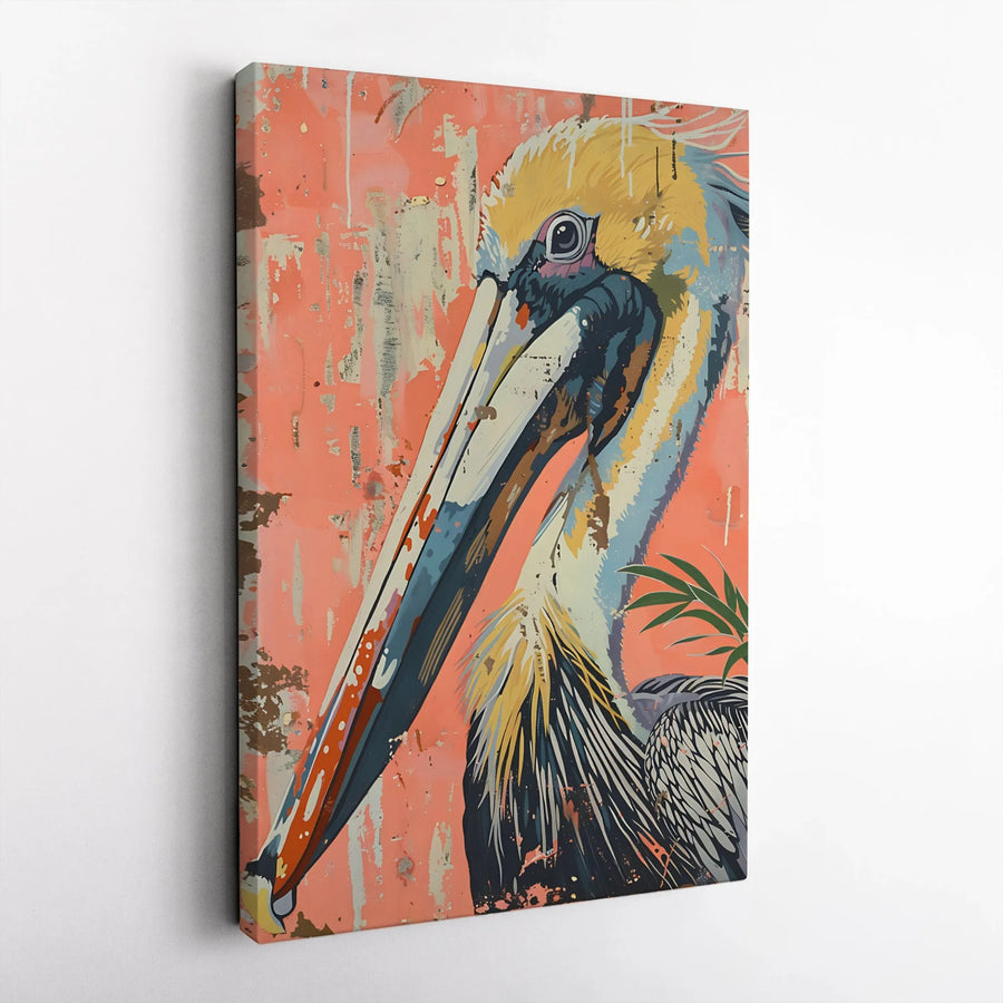 Pelican Wall Art Canvas | Abstract Coastal Bird Portrait | Premium Fade-Resistant Gallery Wrap | Modern Home Decor Gift for Bird Lovers