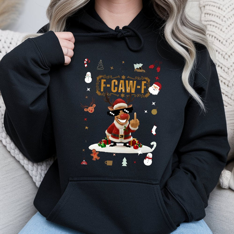 Funny Christmas Reindeer Hoodie | Rude Santa Deer Graphic | Soft Cotton-Polyester Blend | Trendy Holiday Gift for Men and Women