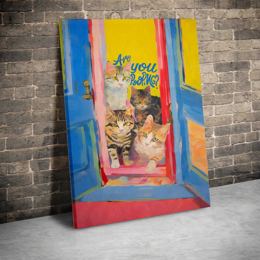Are You Pooping? Cat Wall Art | Funny Bathroom Humor Canvas | Premium Gallery Wrapped Print | Cute Animal Decor Gift for Cat Lovers