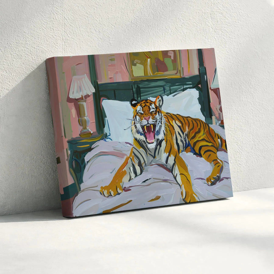Roaring Tiger Oil Painting Canvas | Expressionist Animal Bedroom Wall Art | Premium Gallery-Wrapped Print | Unique Home Decor Gift for Animal Lovers