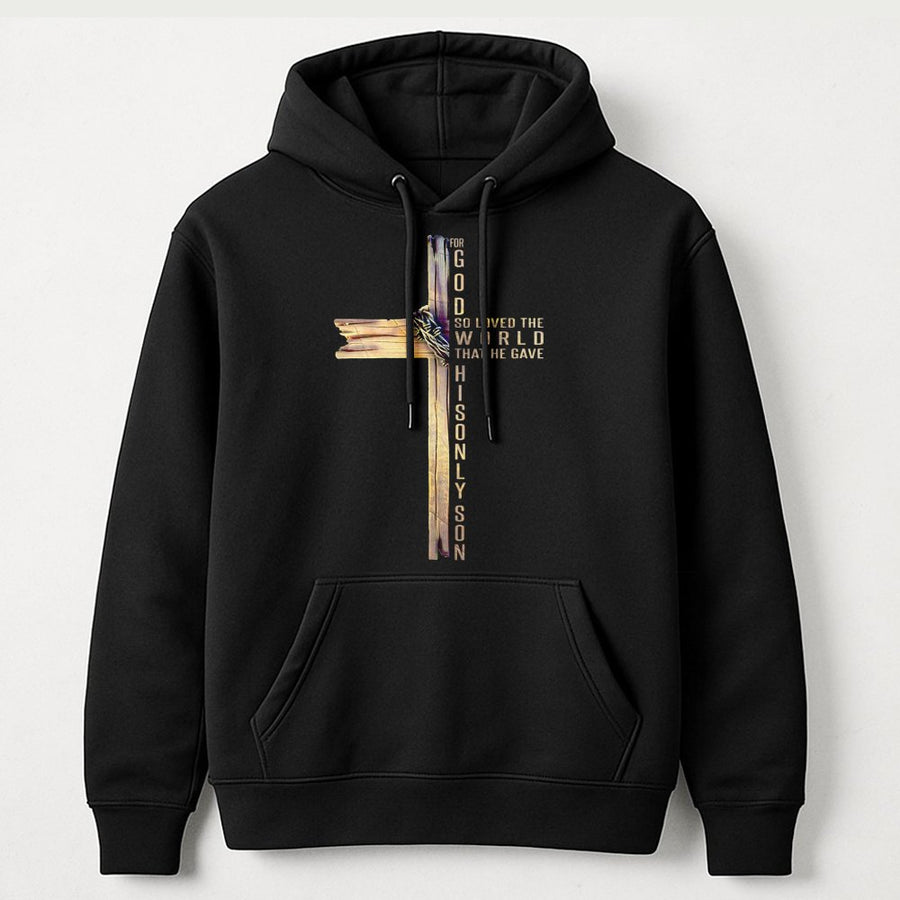 John 3:16 Cross Hoodie | Christian Bible Verse Graphic | Premium Cotton Blend | Inspirational Religious Faith Gift for Men and Women