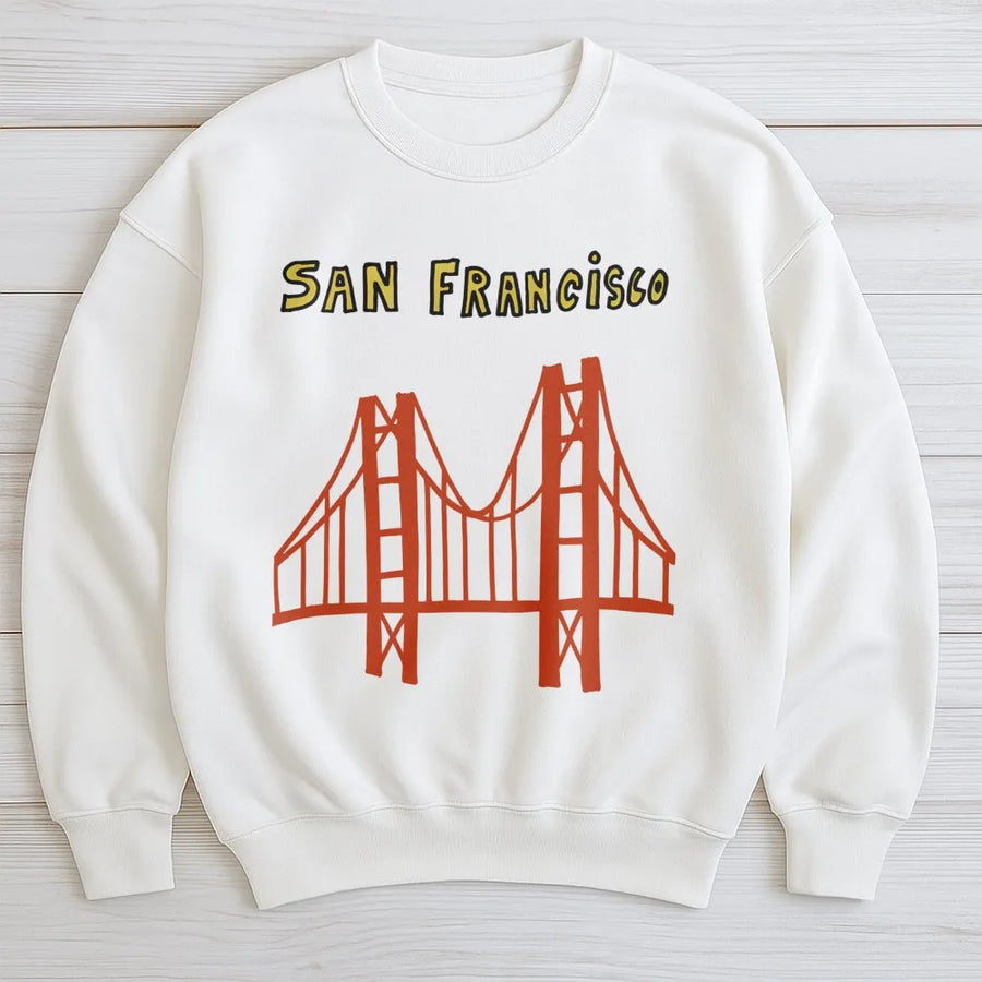 San Francisco Sweatshirt | Golden Gate Bridge Hand-Drawn Graphic | Premium Cotton Blend | Unisex California Souvenir Travel Gift