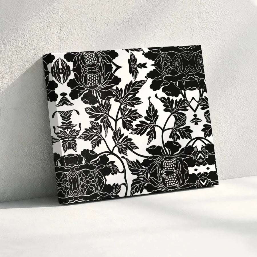 Black and White Floral Wall Art | Symmetrical Botanical Canvas Print | Premium Gallery-Wrapped 1.25" Profile | Modern Minimalist Home Decor Gift
