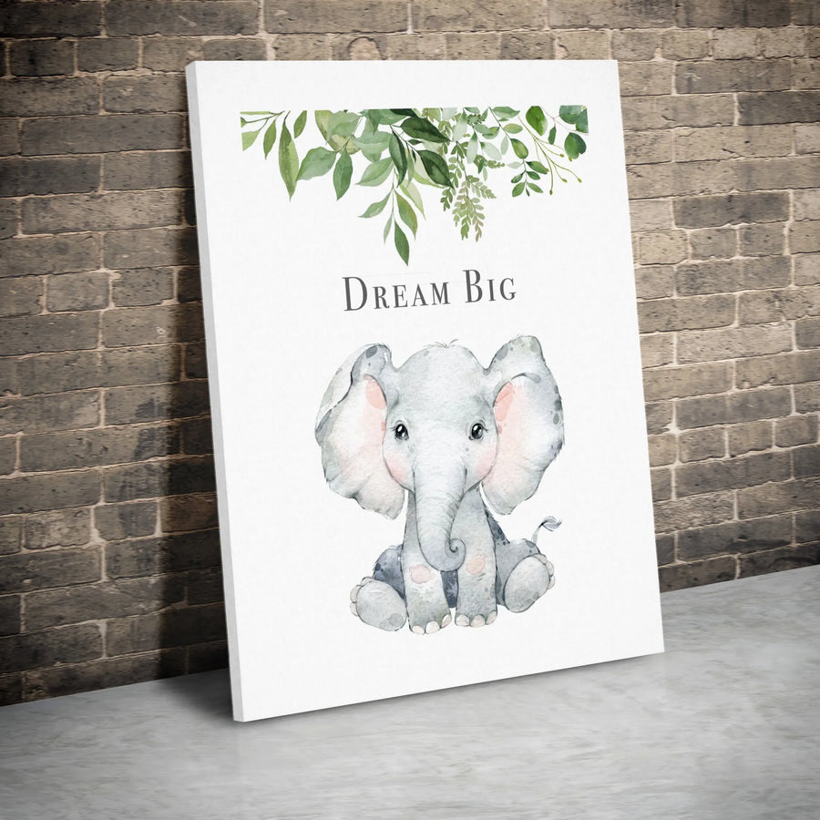 Baby Elephant Nursery Wall Art | Dream Big Watercolor Greenery Print | Premium 1.25-Inch Gallery Canvas | Baby Shower Gift Idea