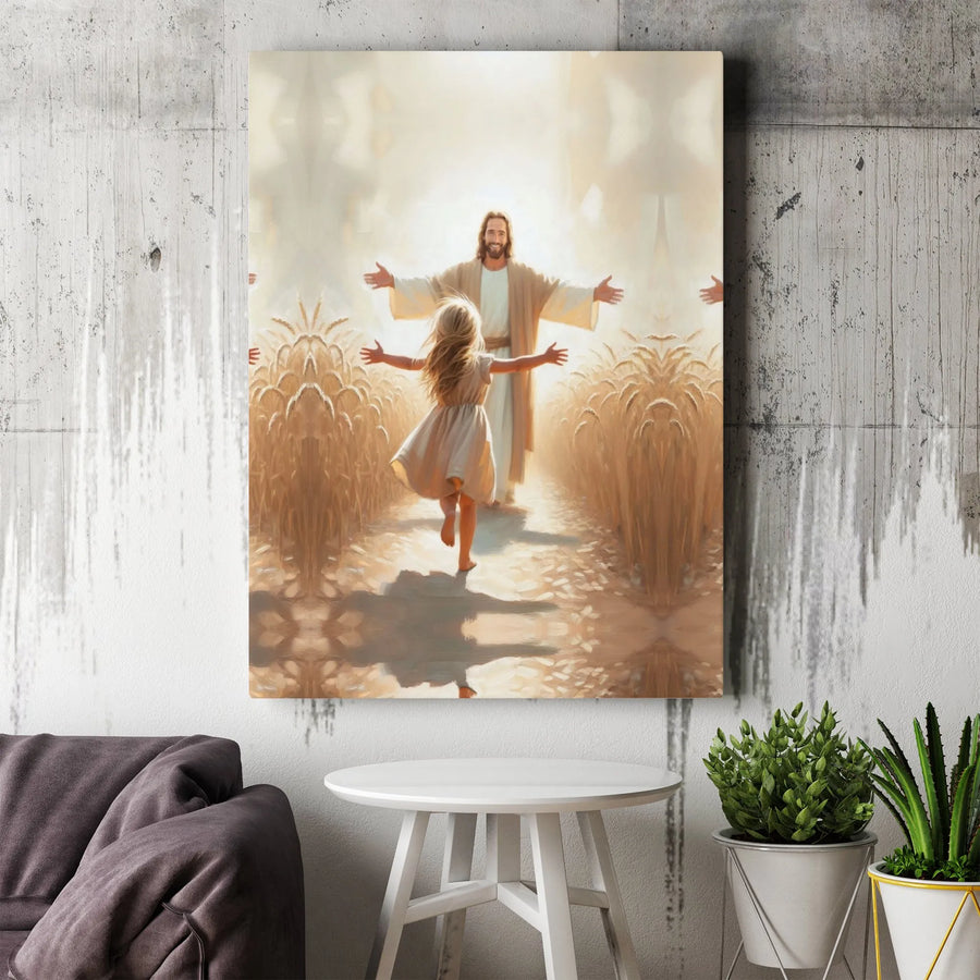 Jesus With Child In Wheat Field Canvas Art | Religious Christian Wall Decor | Gallery-Wrapped Premium Canvas | Inspirational Spiritual Gift