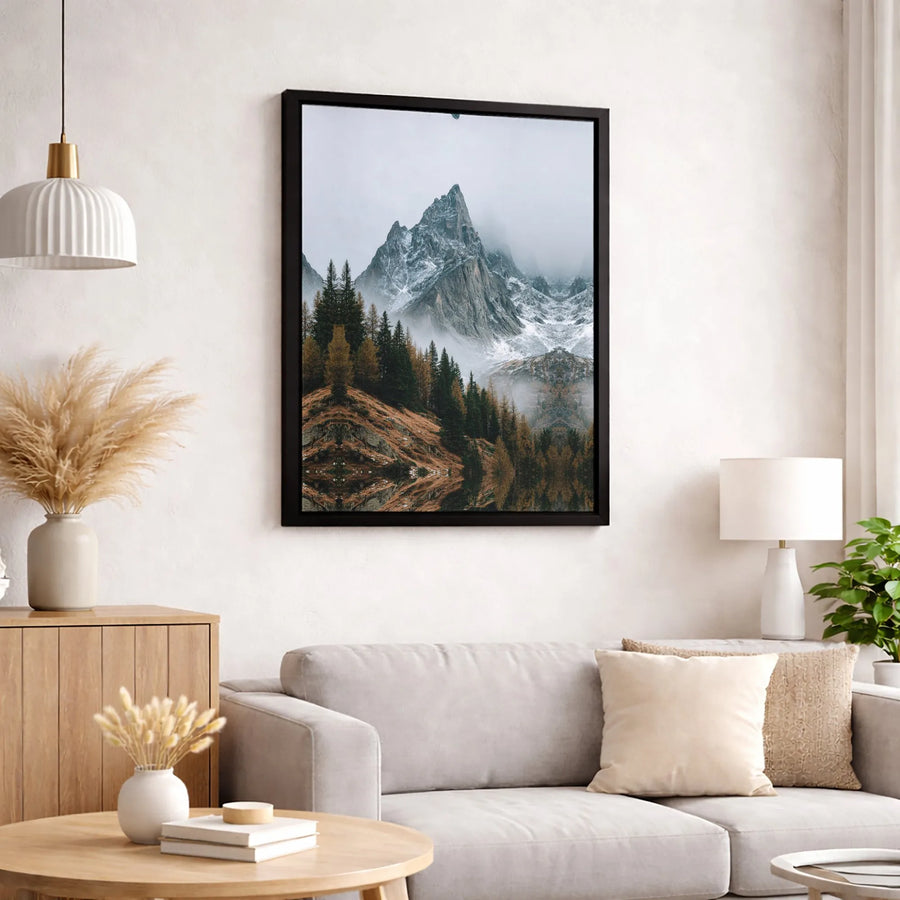 Mountain Landscape Canvas Wall Art | Snowy Peak and Autumn Forest Reflection | Premium Fade-Resistant Print | Nature Lover Home Office Decor Gift